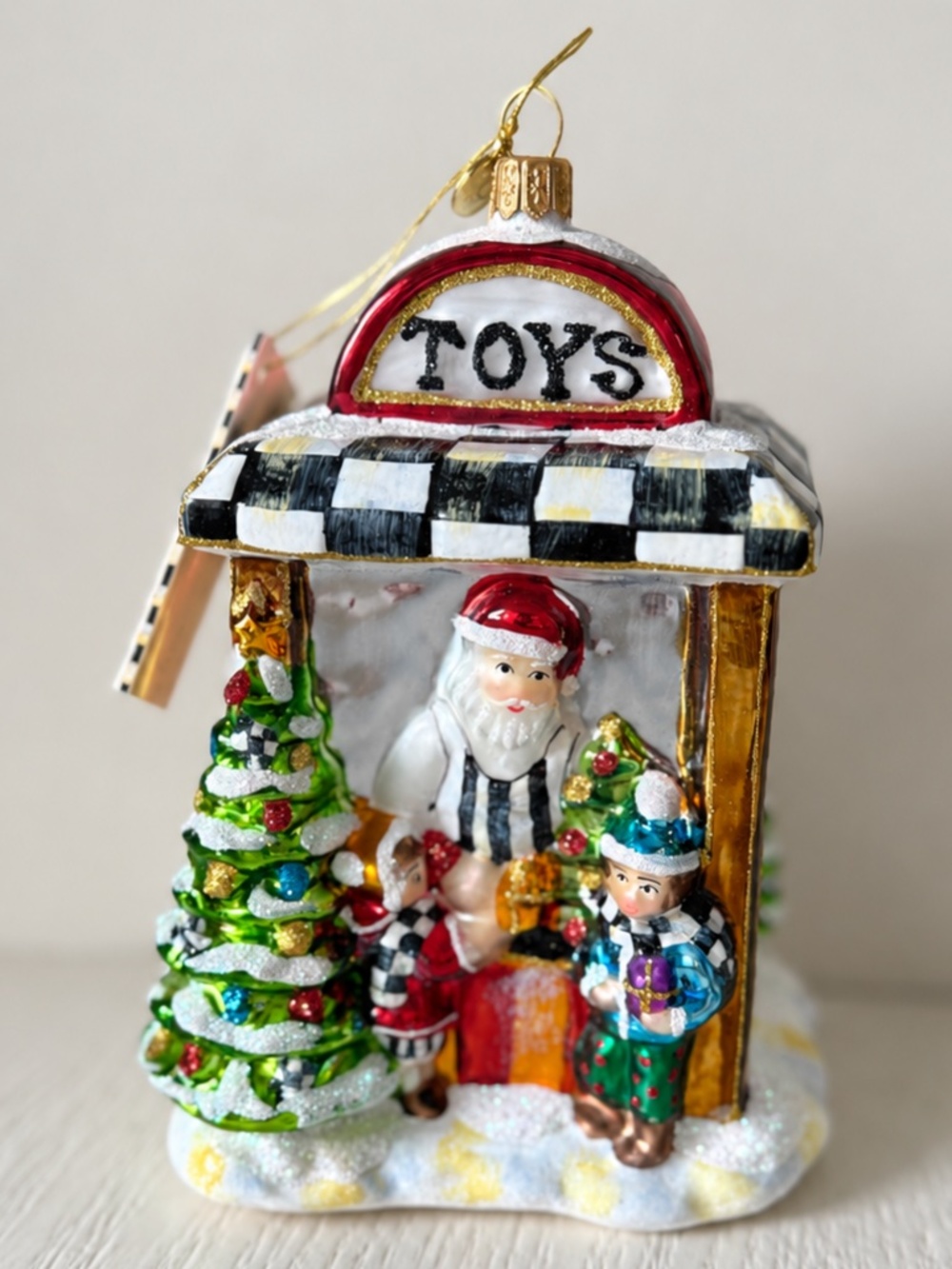 MacKenzie-Childs $129.95 Santa's Toy Store Glass Christmas Ornament